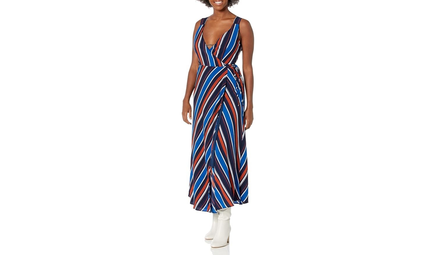  slate and willow Striped Surplice Wrap Dress